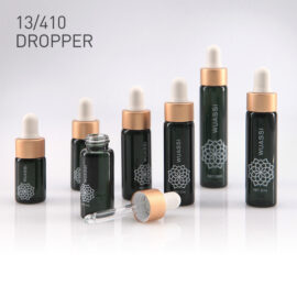 Glass dropper bottles Dia 17mm with Neck Finish13/410 alu collar and silicon rubber